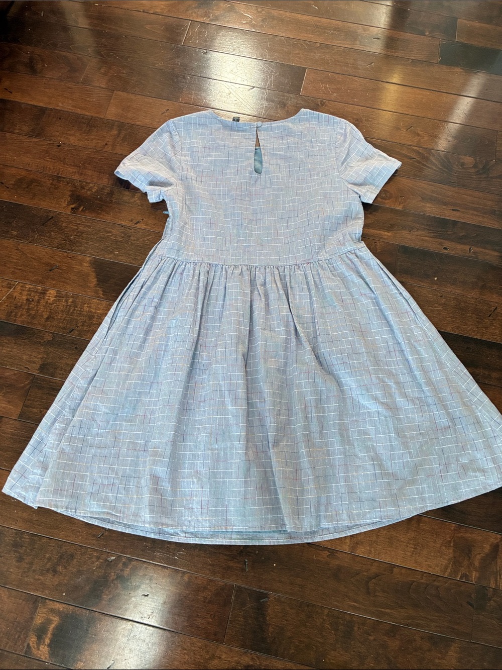 Modcloth Chambray Rainbow Stitched Dress Pockets Short Sleeve Cotton Size S - Picture 6 of 10